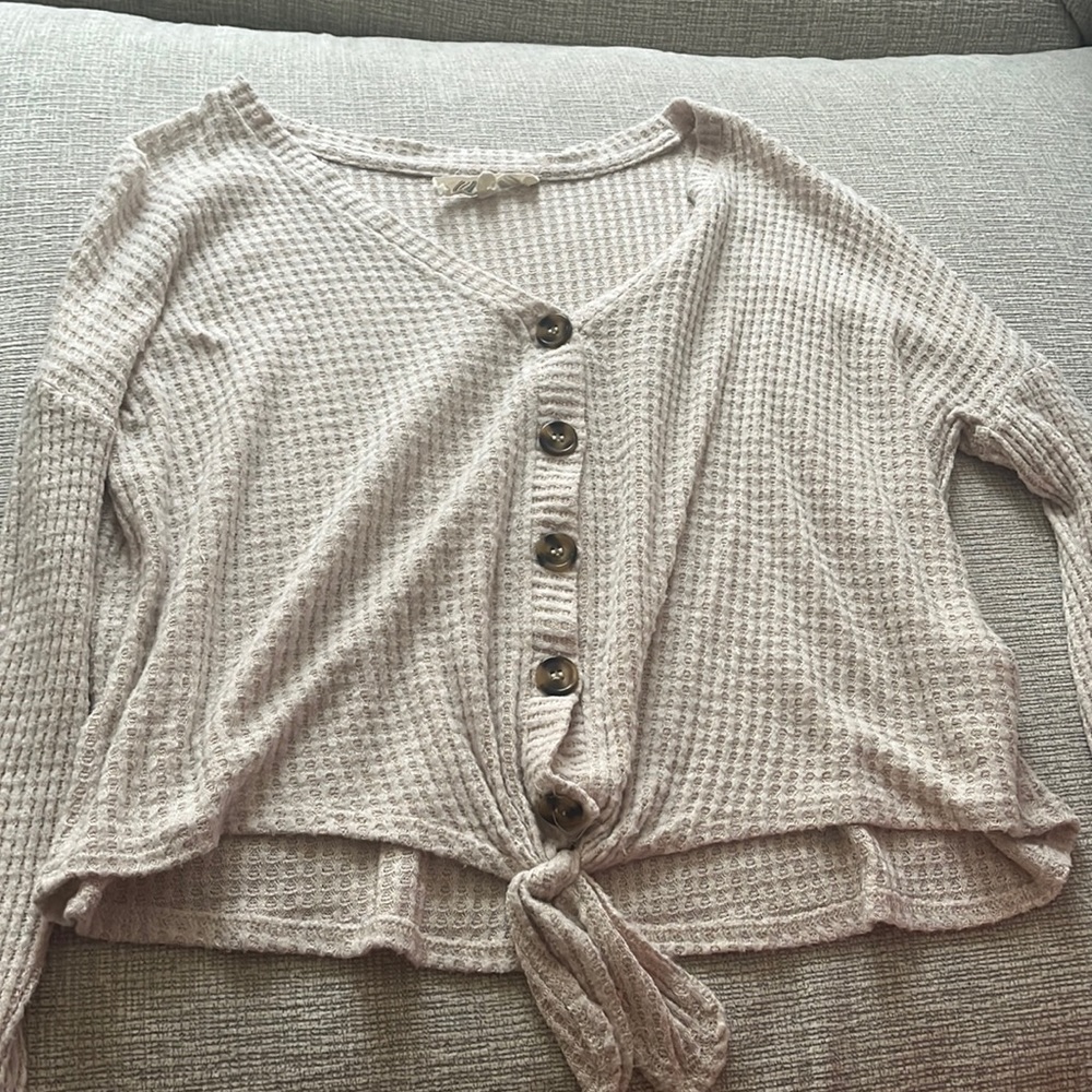 Long sleeve waffle knit top